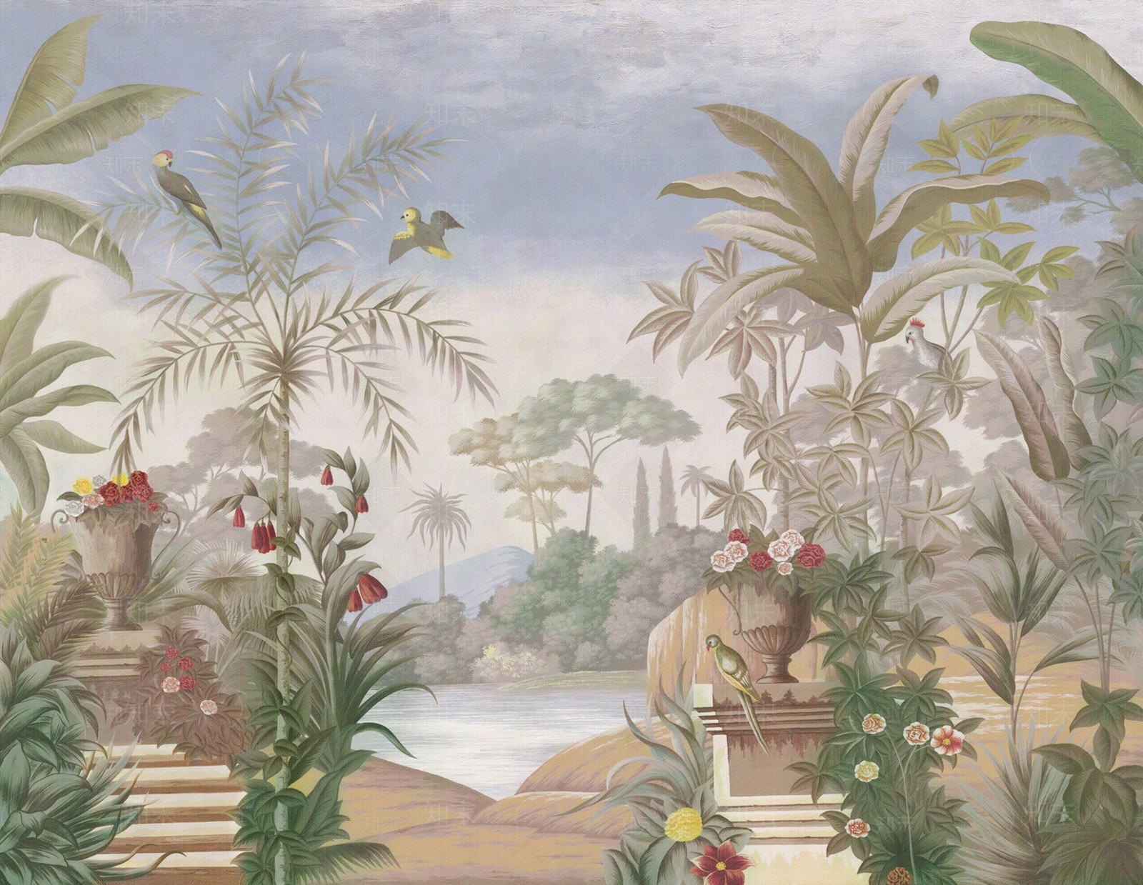 风景雨林花鸟植物壁画贴图下载【ID:1111680051】