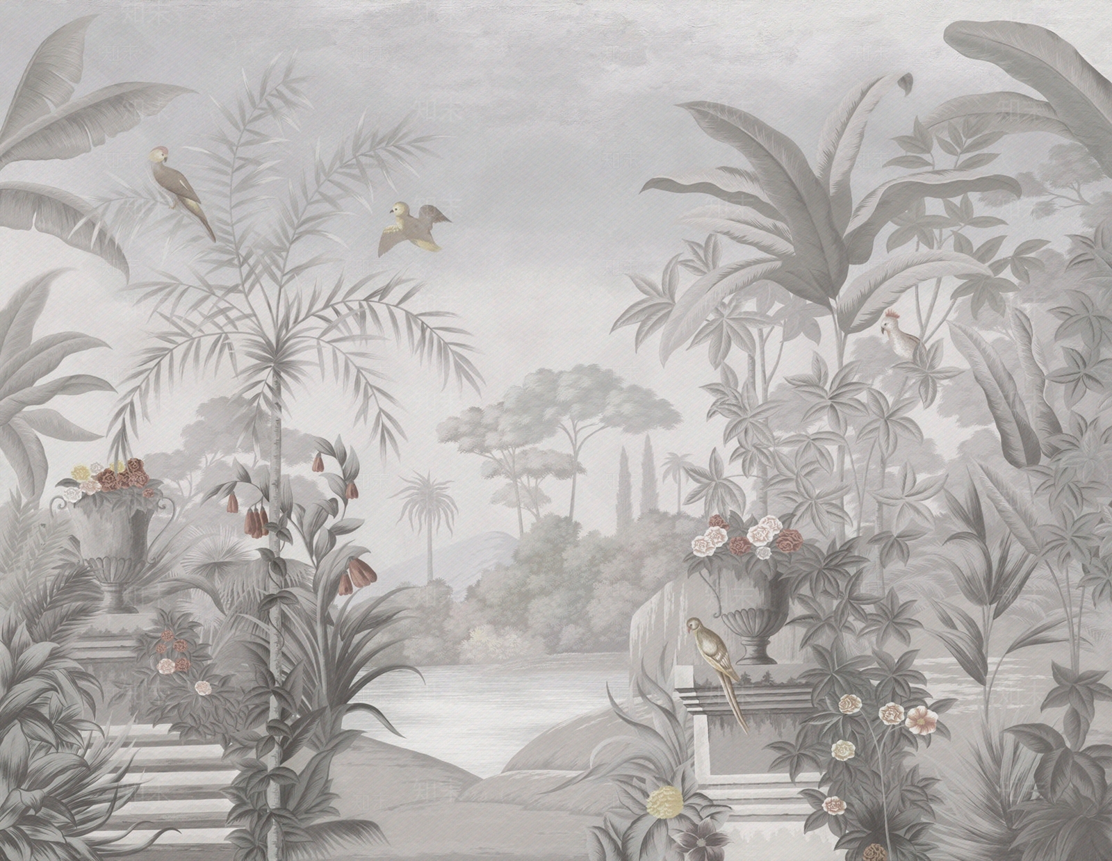 风景雨林花鸟植物壁画贴图下载【ID:1111680064】