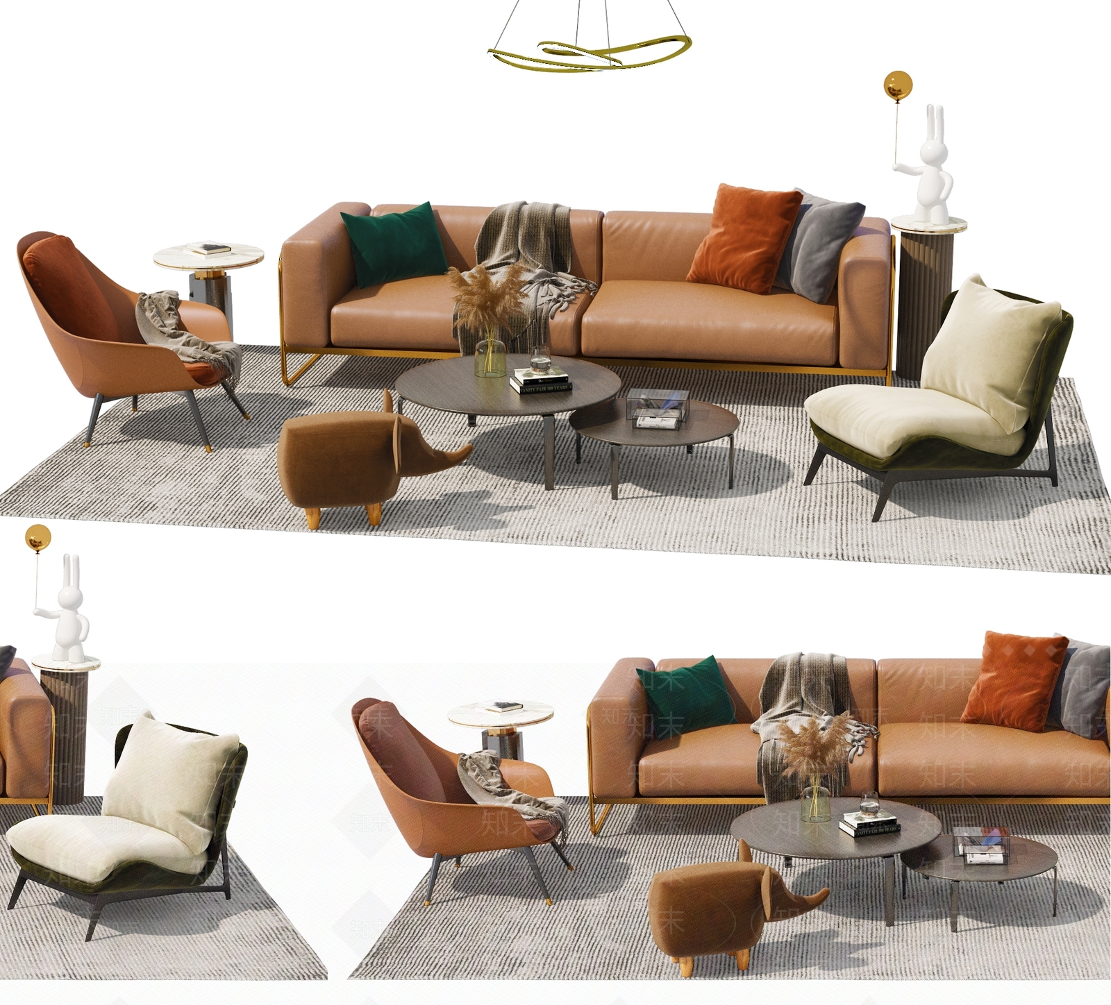 现代皮质沙发茶几组合3D模型下载【ID:1111680817】