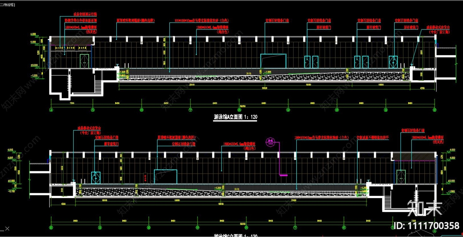 室内游泳馆cad施工图下载【ID:1111700358】