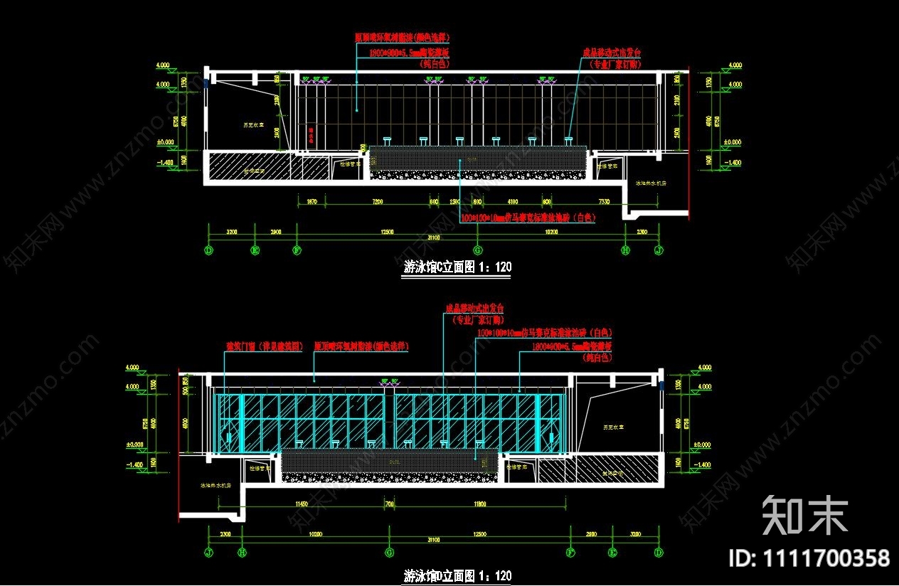 室内游泳馆cad施工图下载【ID:1111700358】