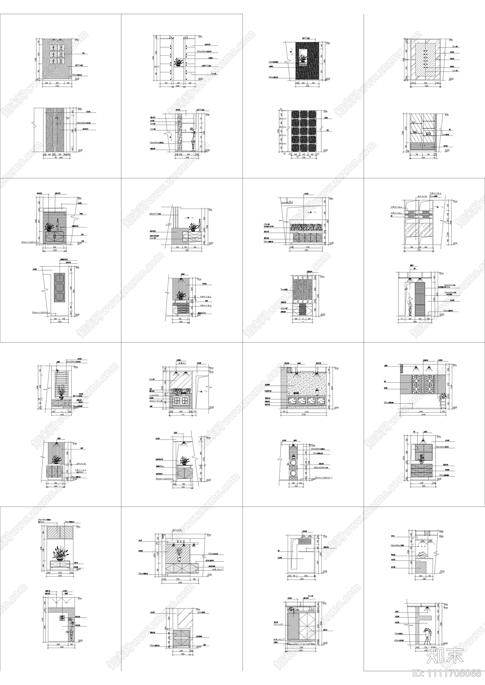 玄关立面设计组合隔断施工图cad施工图下载【ID:1111708068】