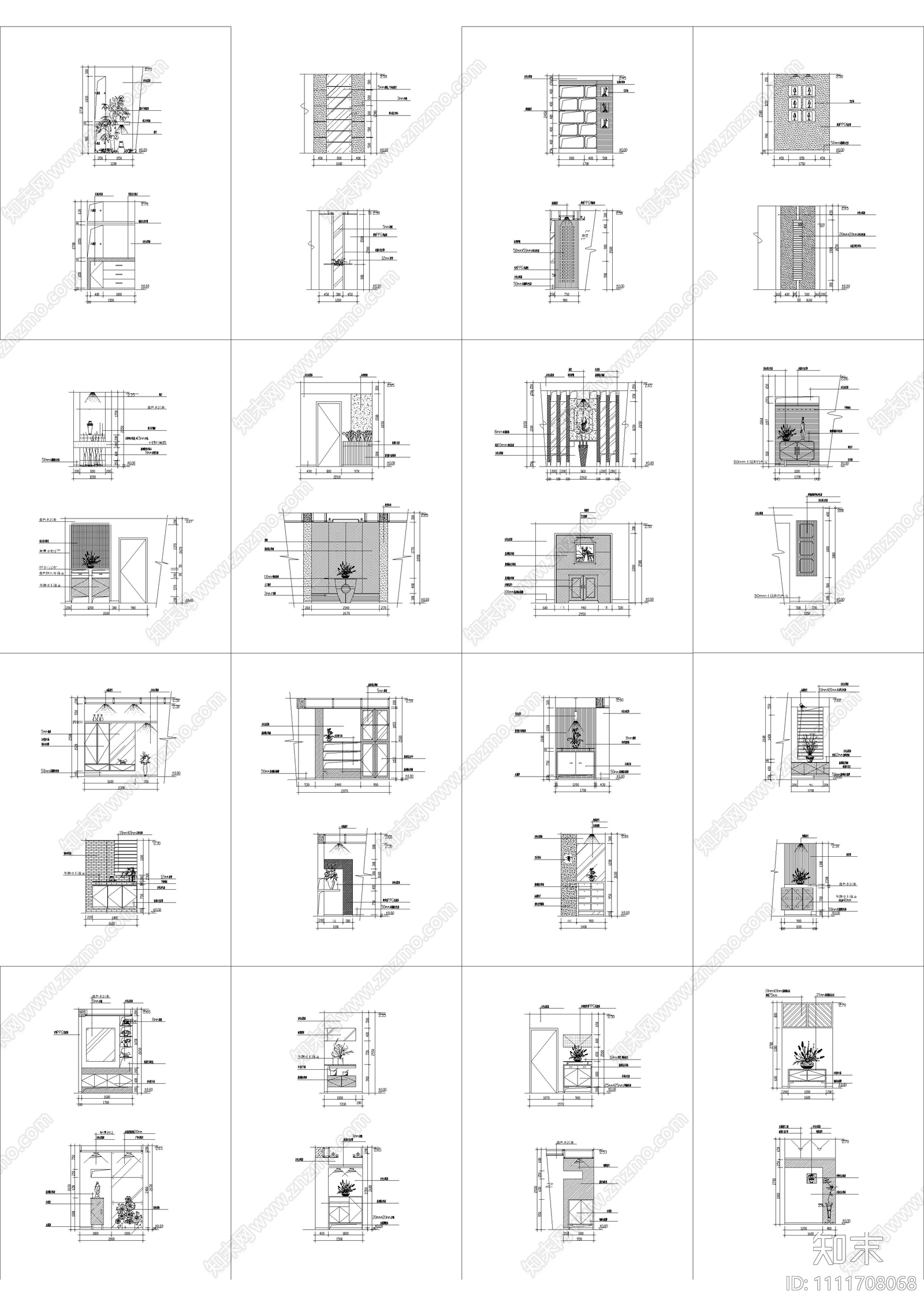 玄关立面设计组合隔断施工图cad施工图下载【ID:1111708068】