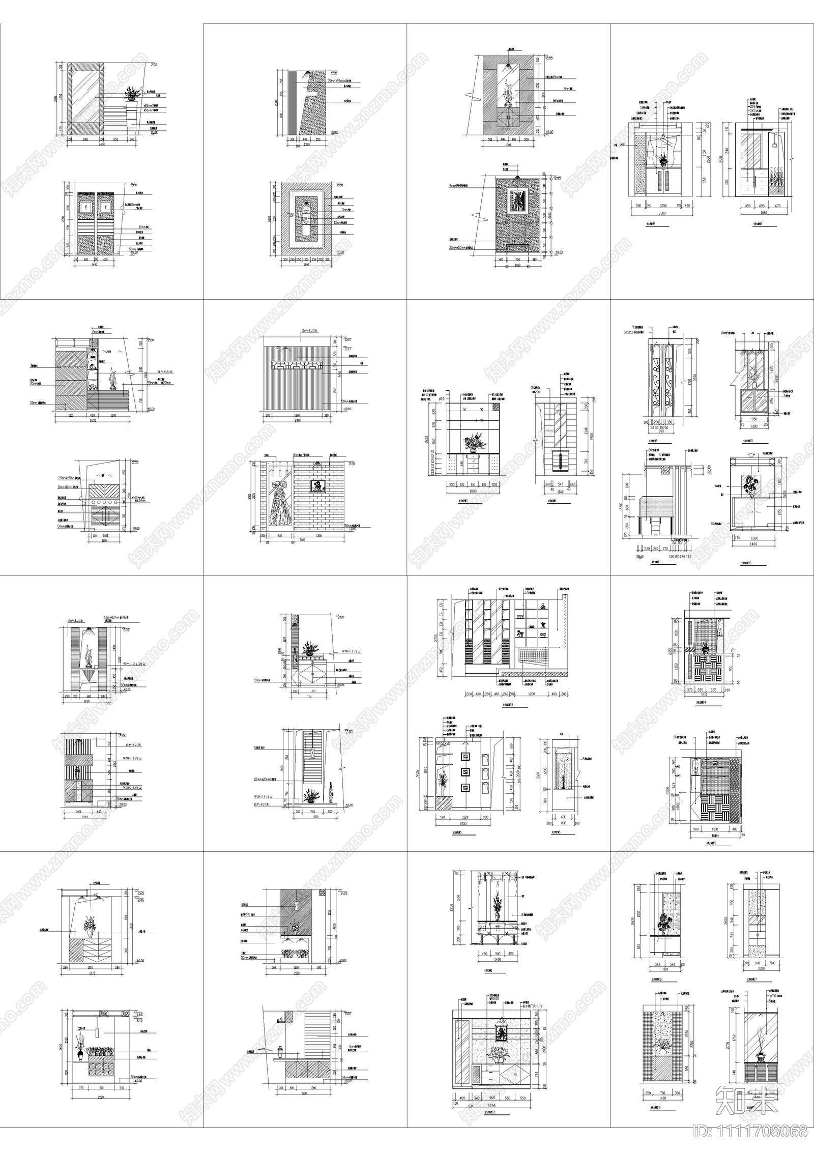 玄关立面设计组合隔断施工图cad施工图下载【ID:1111708068】