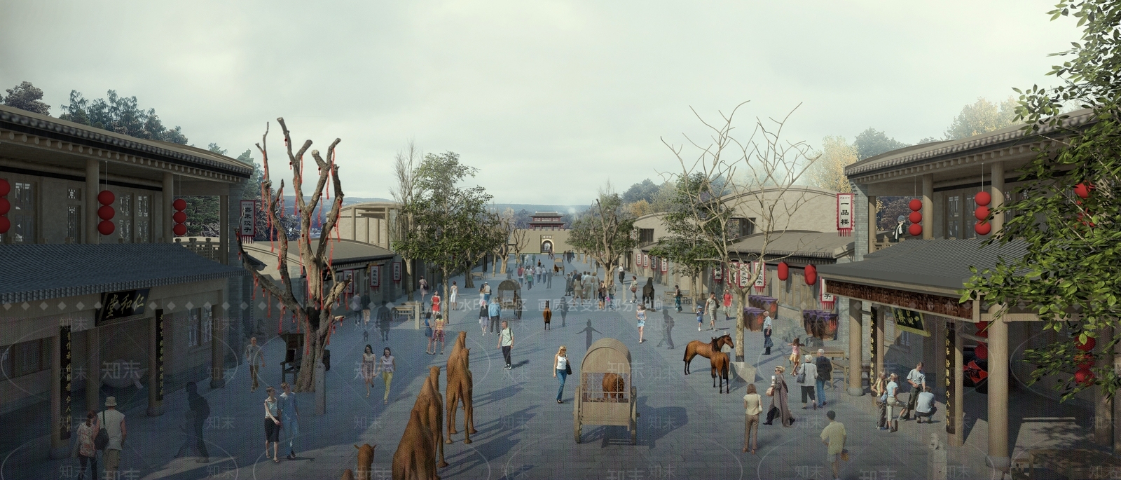 中式西北新疆古镇商业街SU模型下载【ID:1111731844】