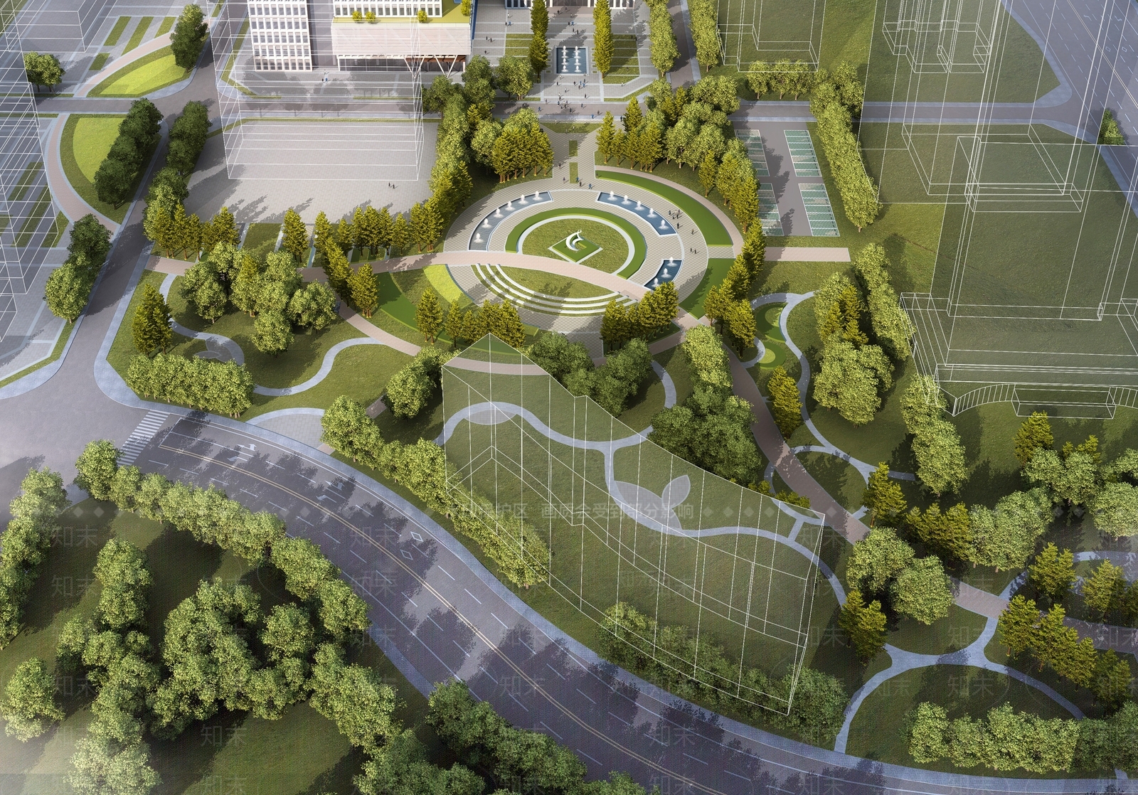 现代城市公园景观su模型下载