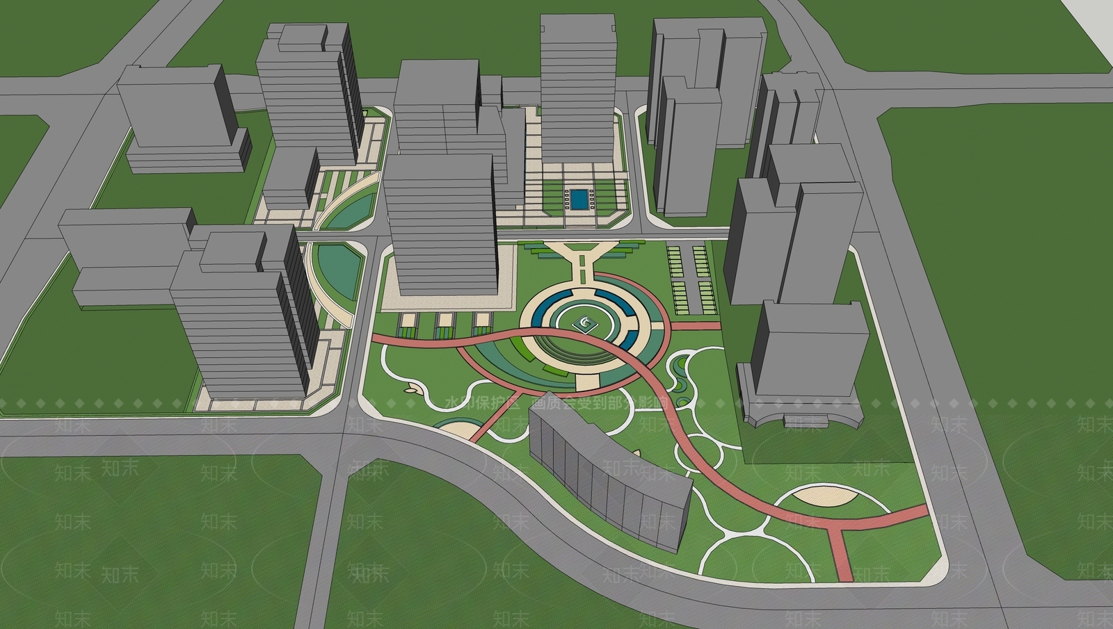 现代城市公园景观su模型下载