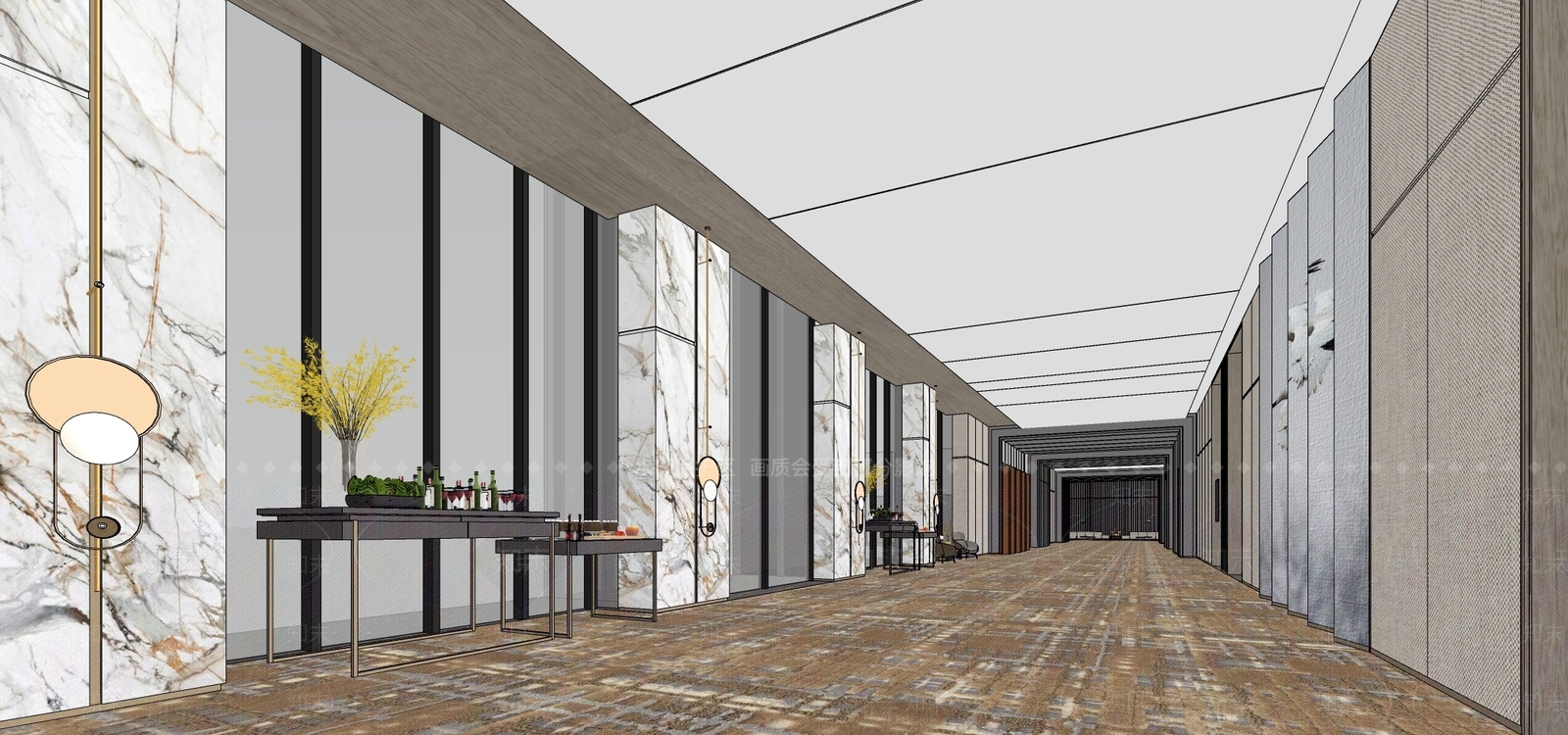 现代酒店宴会厅SU模型下载【ID:1111744663】
