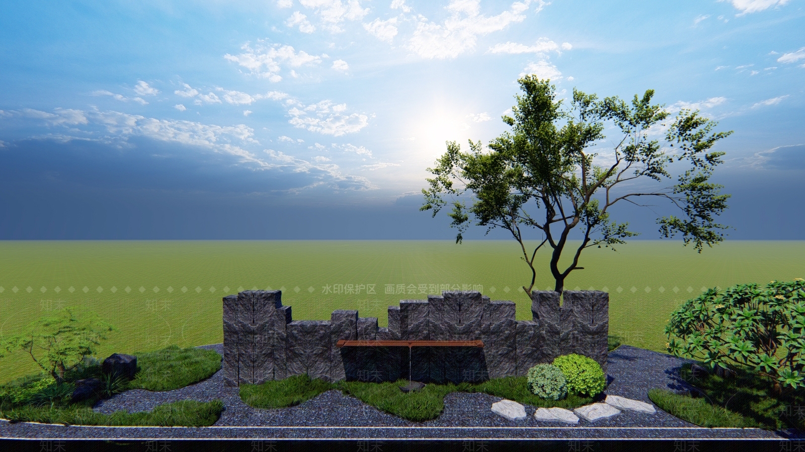 新中式石头景墙SU模型下载【ID:1111745718】