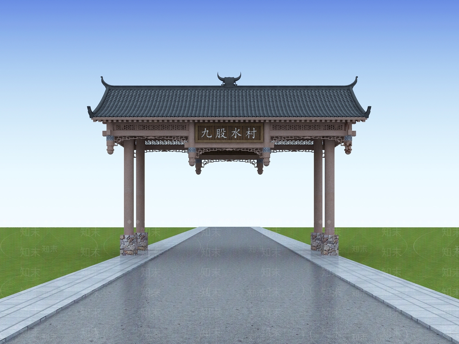 新中式古建牌坊大门3D模型下载【ID:1111748004】