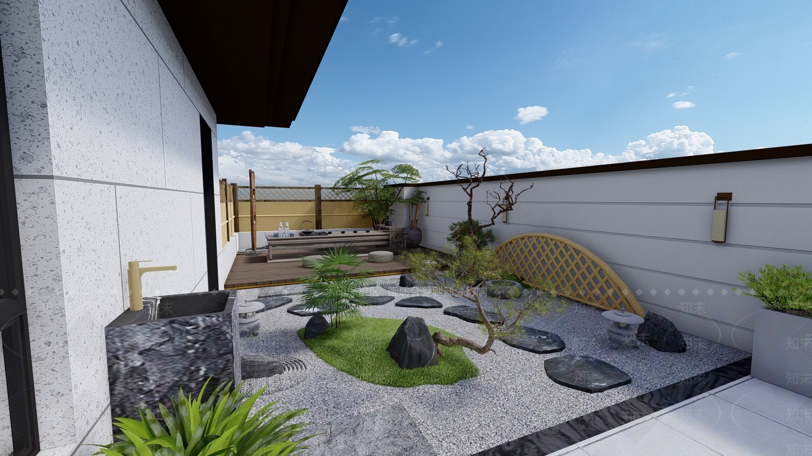 日式屋顶花园SU模型下载【ID:1111748265】