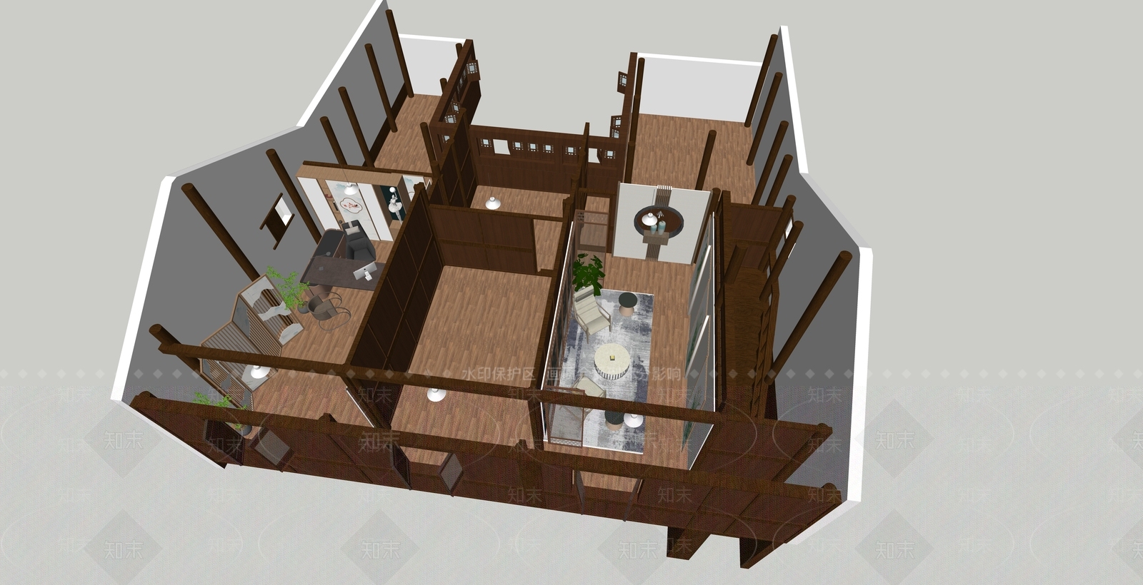 新中式办公休息区SU模型下载【ID:1111755053】