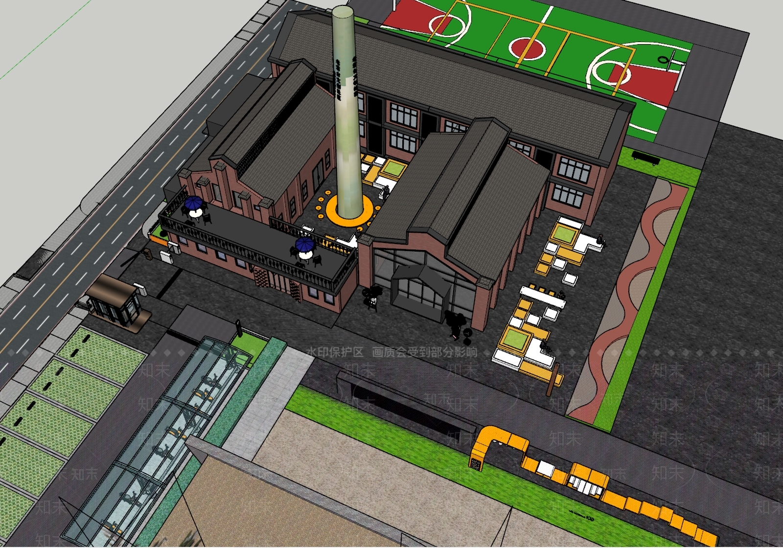 工业风商业建筑SU模型下载【ID:1111753975】