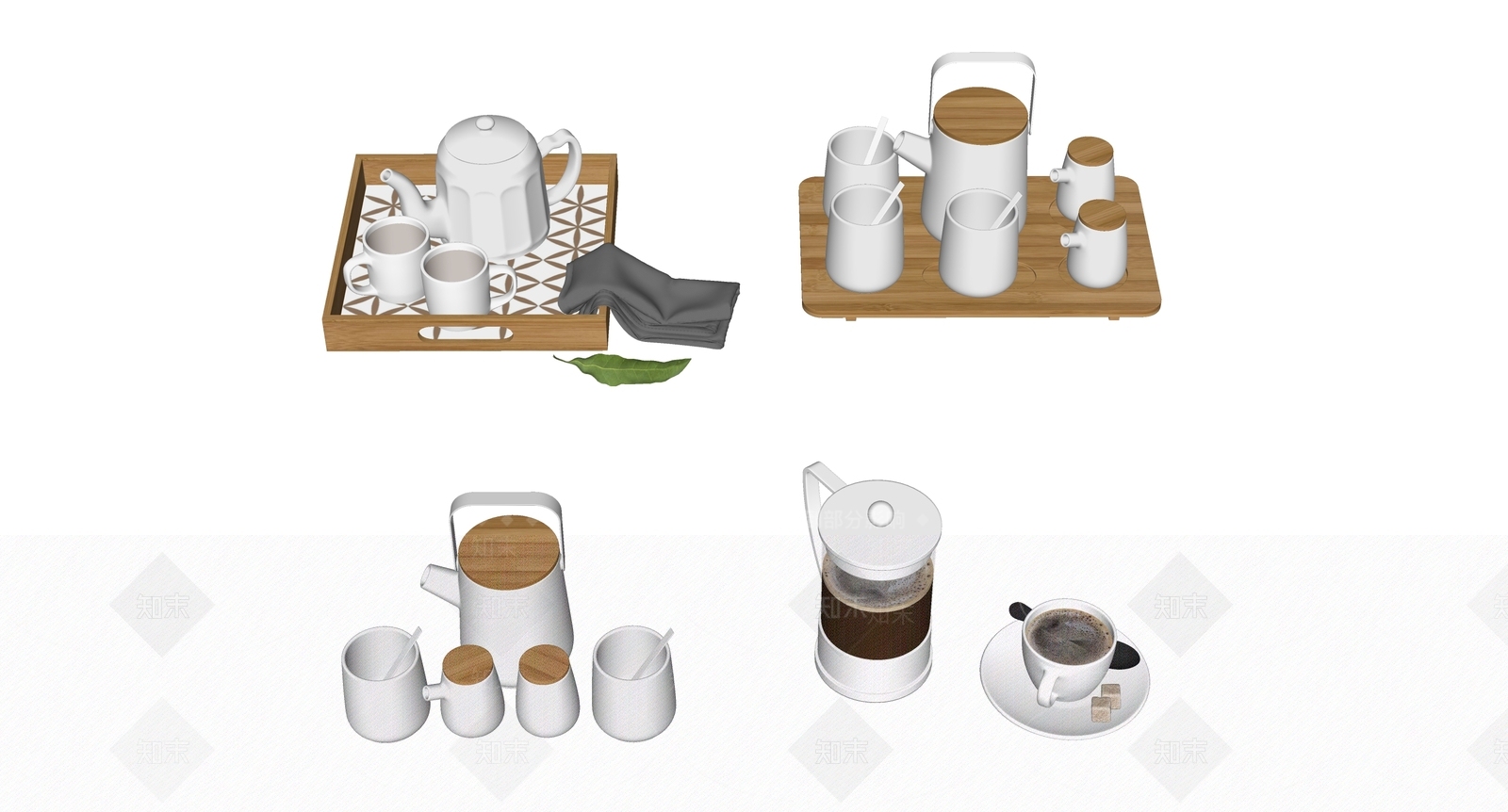 现代茶具组合SU模型下载【ID:1111770754】