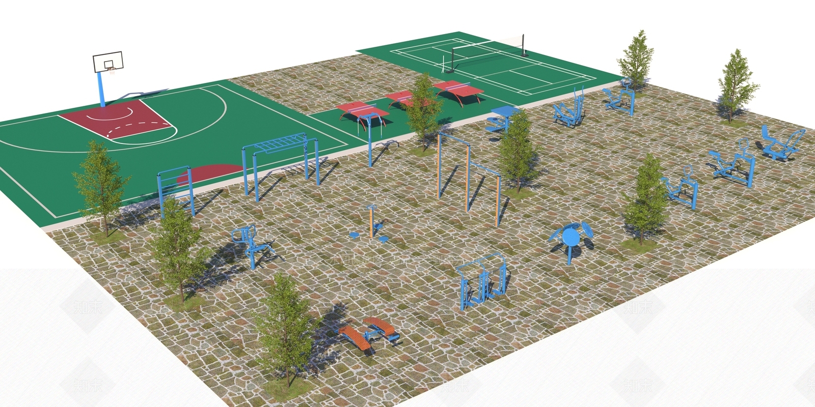 现代户外健身器材3D模型下载【ID:1111771723】