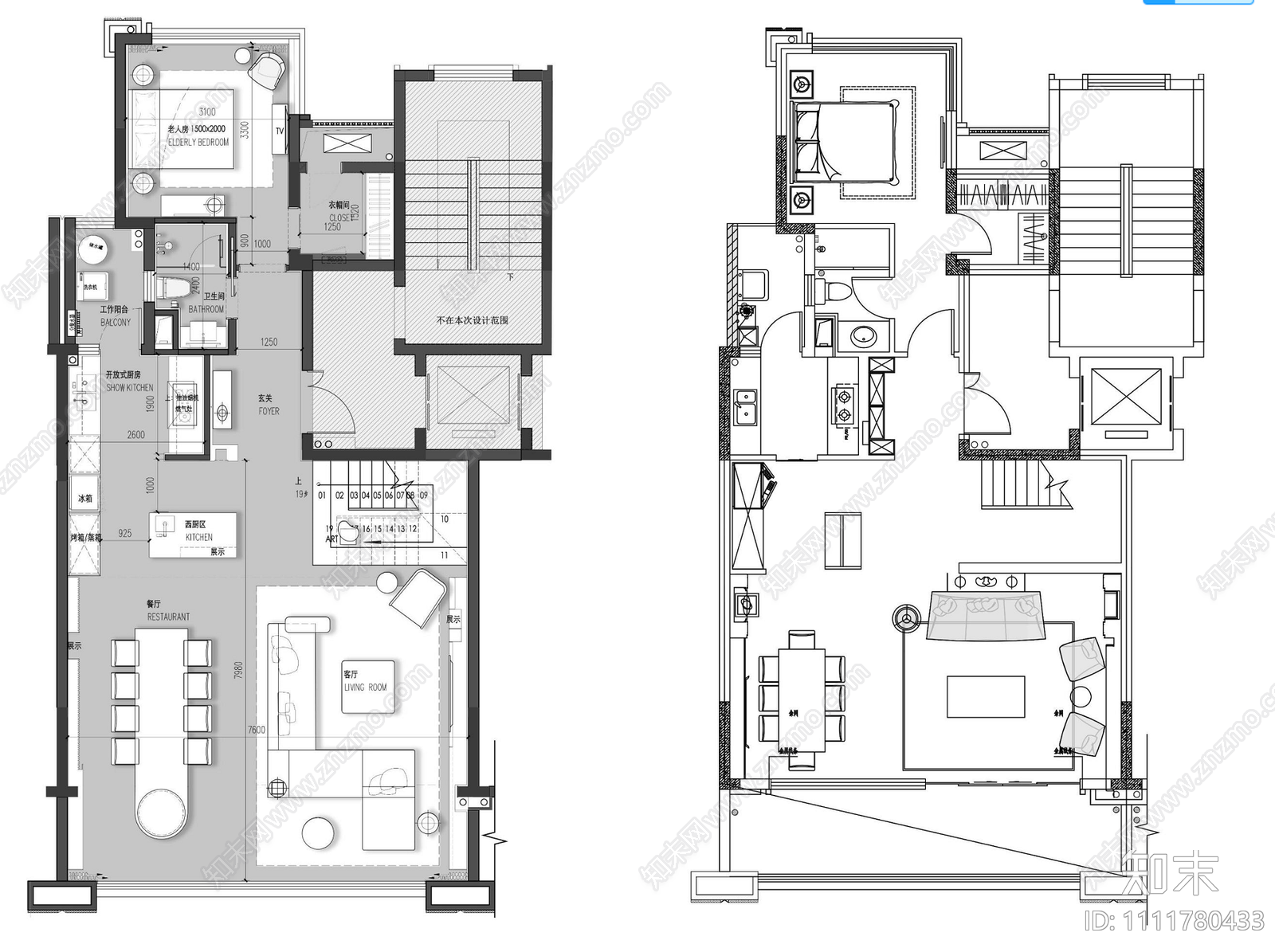 WJID维几黄全成都龙湖上叠别墅施工图cad施工图下载【ID:1111780433】