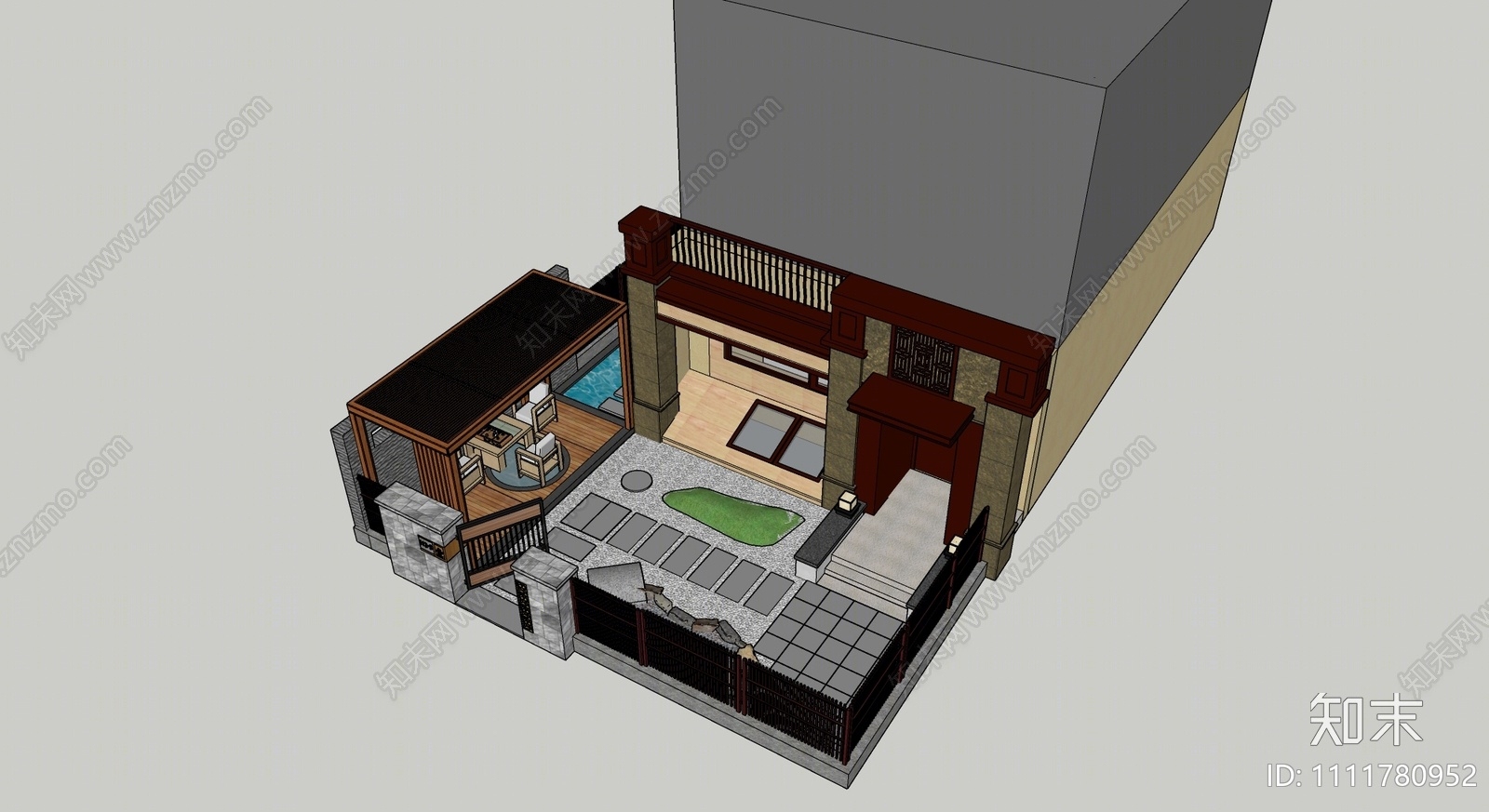 现代庭院花园SU模型下载【ID:1111780952】