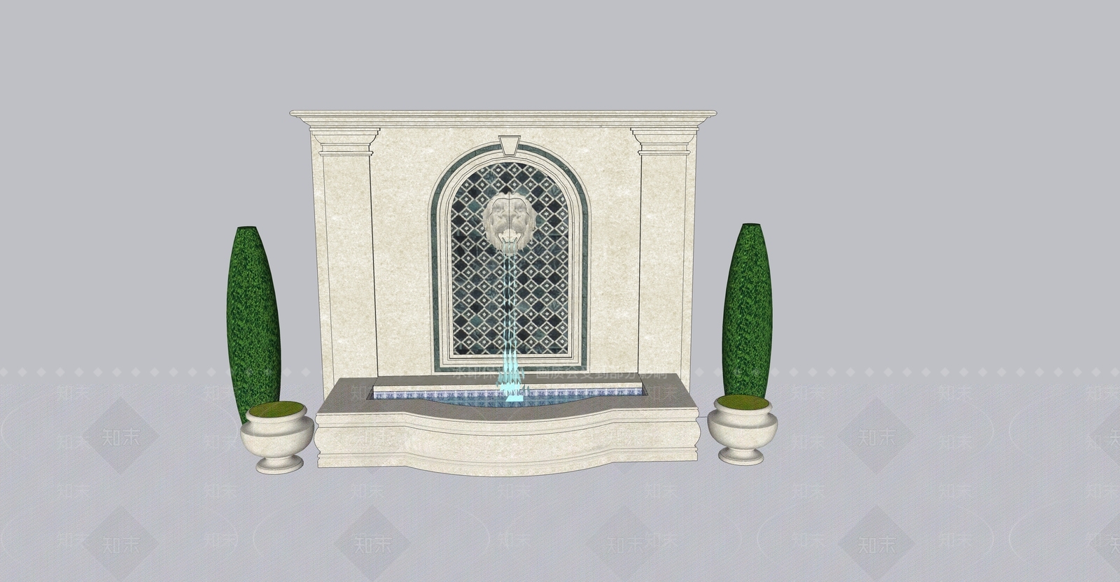 欧式狮子头喷泉SU模型下载【ID:1114313364】