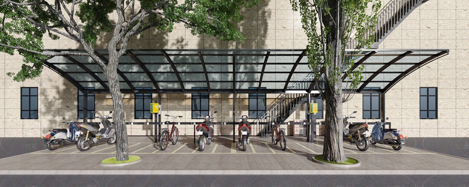 现代电动车自行车停车棚SU模型下载【ID:1111802263】