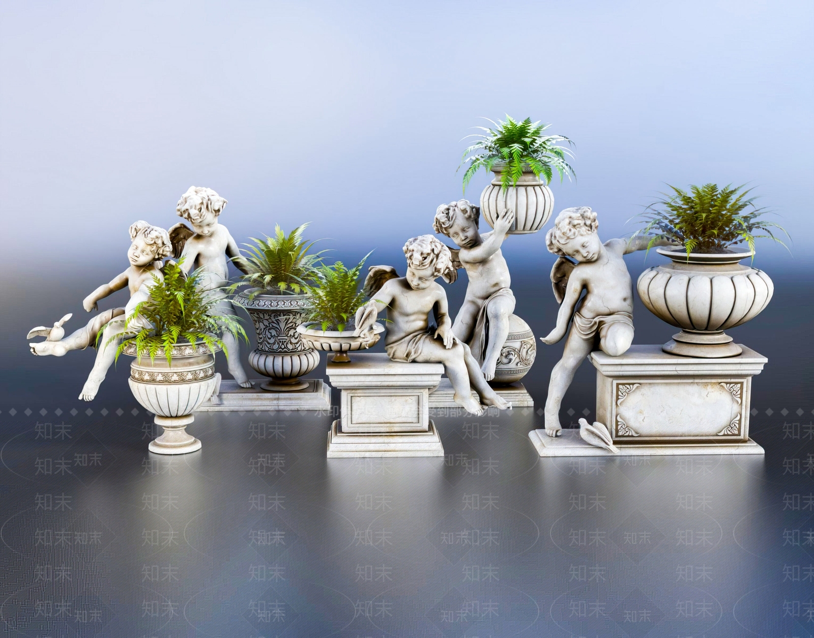 现代天使雕像花钵3D模型下载【ID:1111805293】