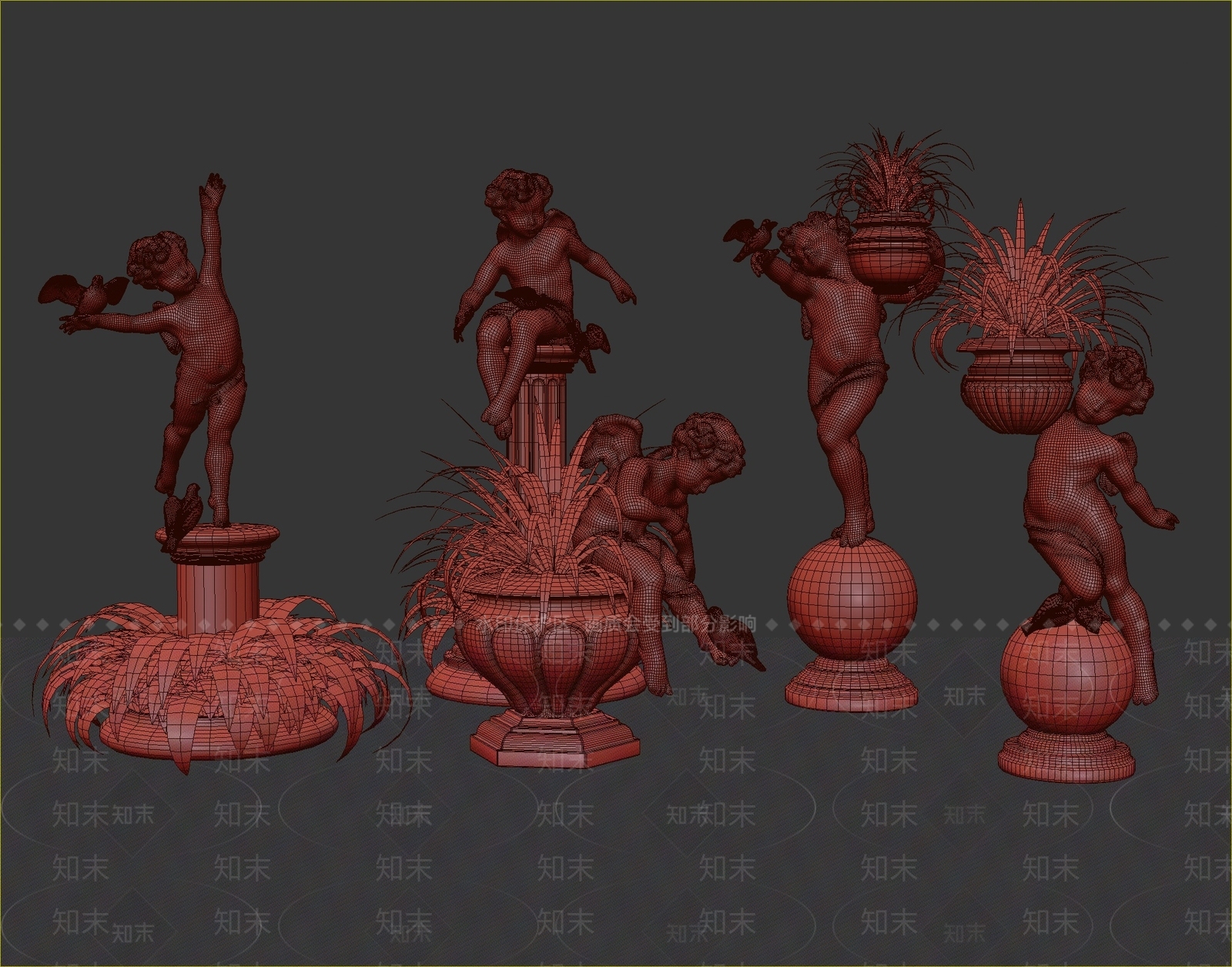 现代景天使雕塑花钵3D模型下载【ID:1111805257】
