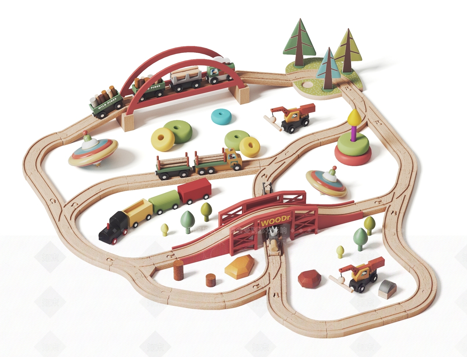 现代儿童积木火车跑道3D模型下载【ID:1111813367】