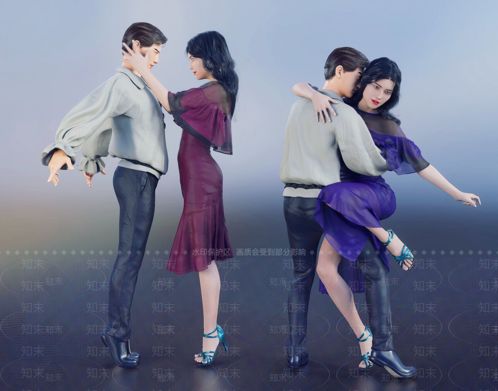 现代跳舞男女3D模型下载【ID:1111826376】