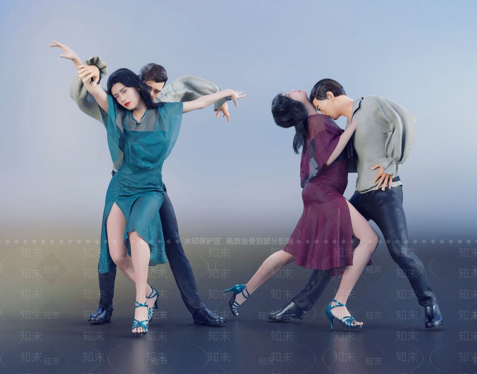 现代跳舞男女3D模型下载【ID:1111826673】