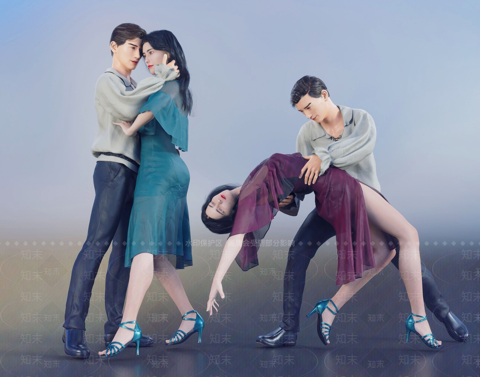 现代跳舞男女3D模型下载【ID:1111826679】