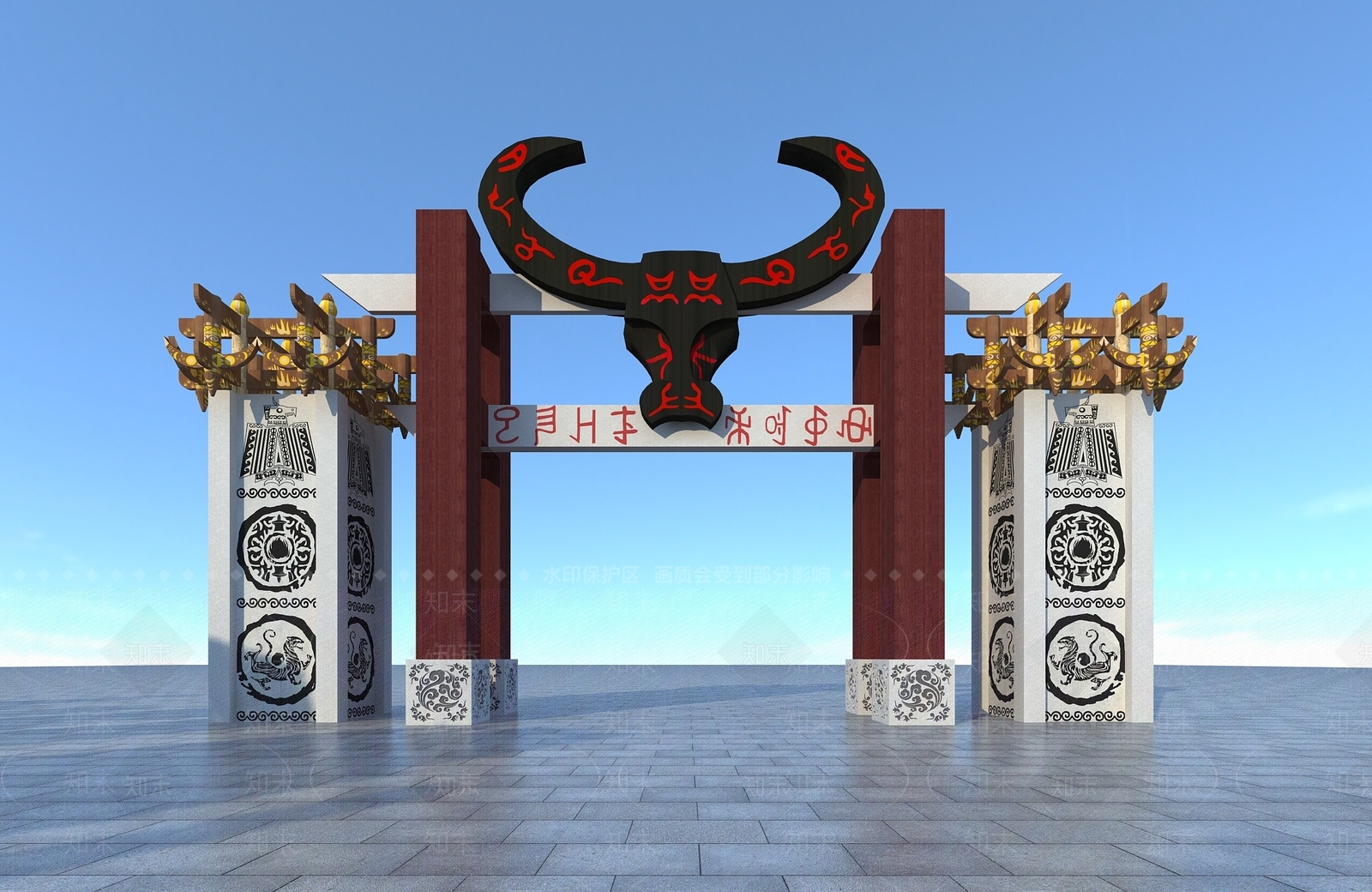 中式公园大门3D模型下载【ID:1111832993】