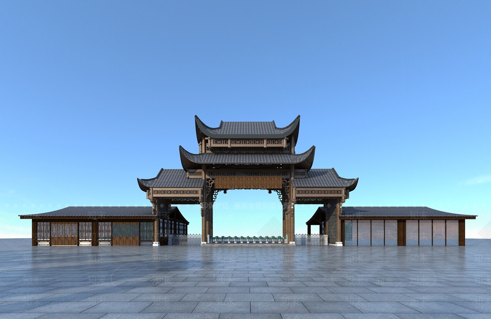 中式公园大门3D模型下载【ID:1111832759】