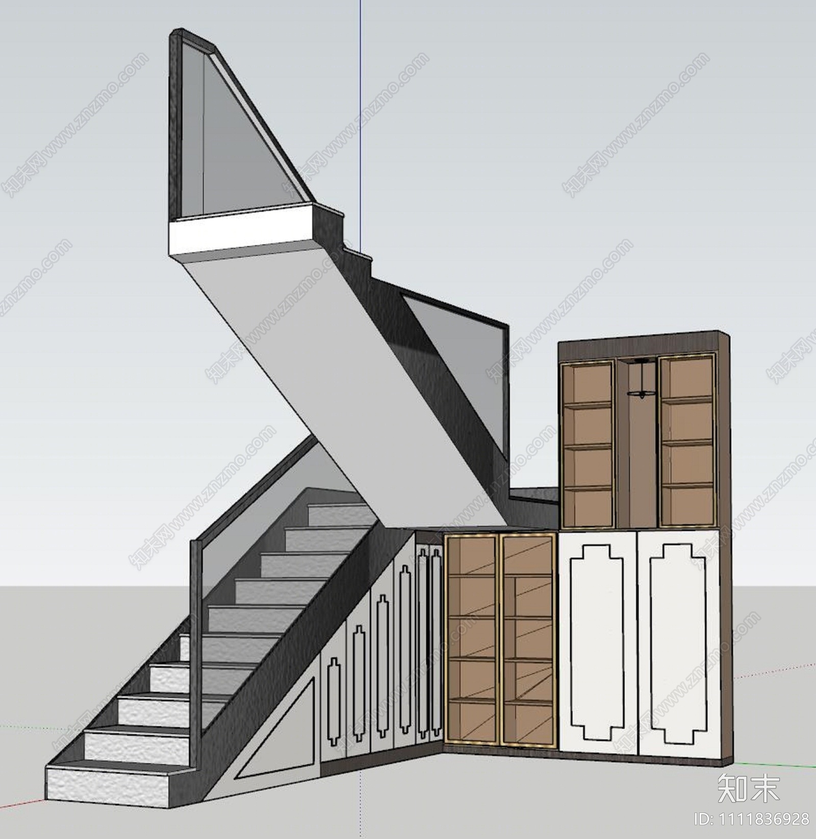 新中式扶手楼梯SU模型下载【ID:1111836928】