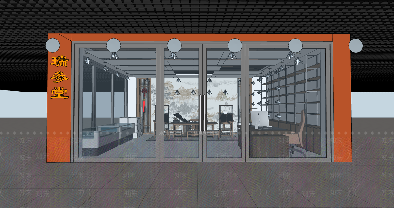 新中式店铺SU模型下载【ID:1111858344】