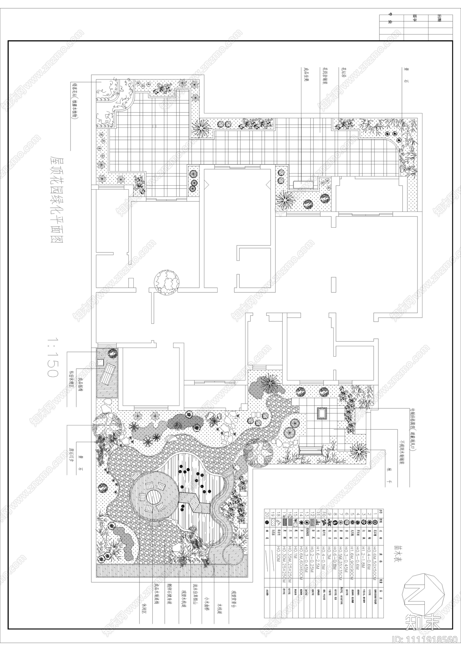 现代屋顶花园CAD平面图cad施工图下载【ID:1111918560】