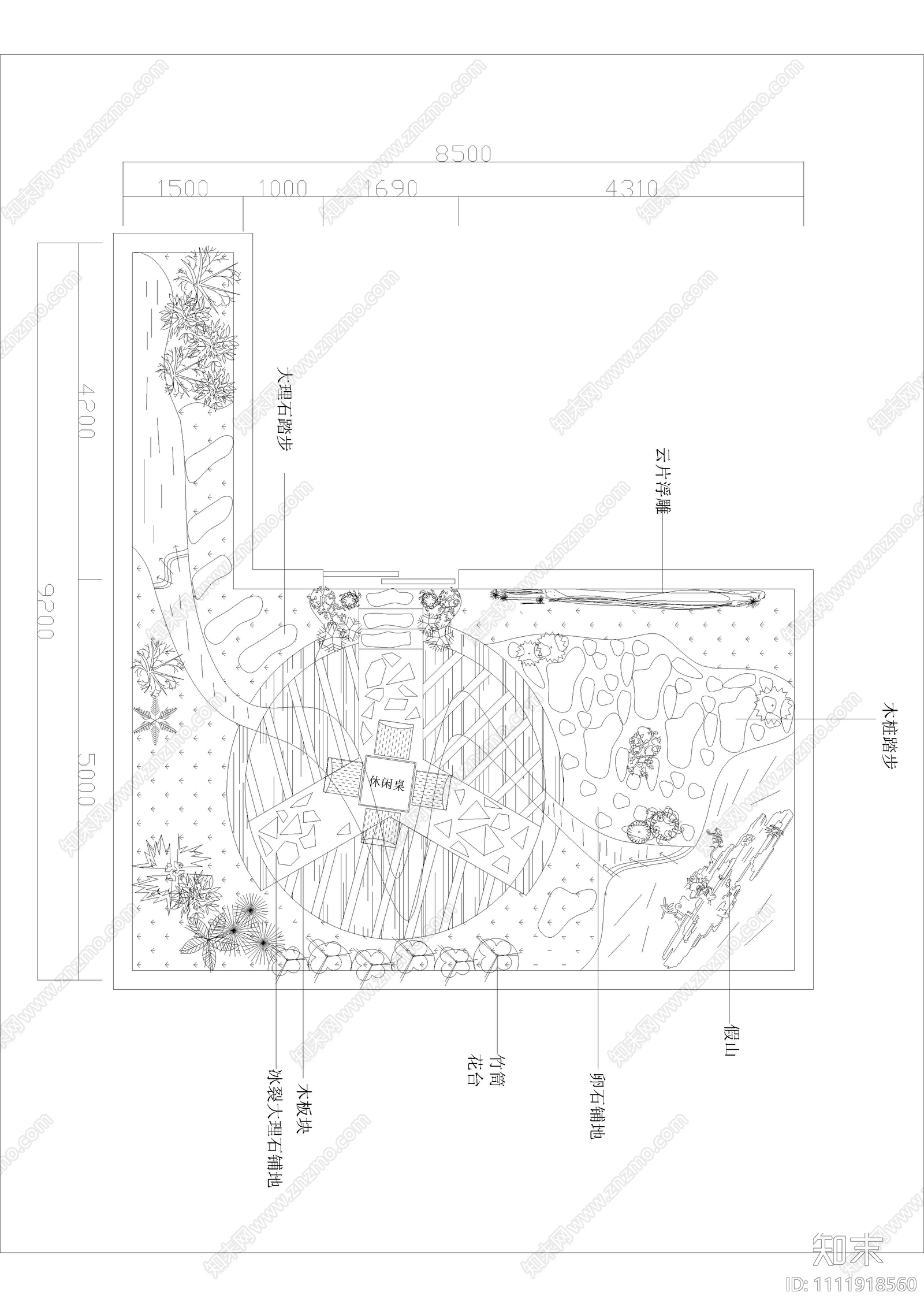 现代屋顶花园CAD平面图cad施工图下载【ID:1111918560】