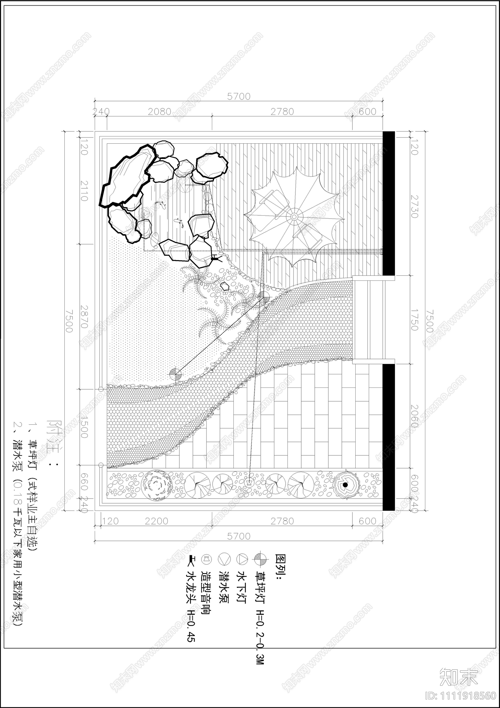 现代屋顶花园CAD平面图cad施工图下载【ID:1111918560】