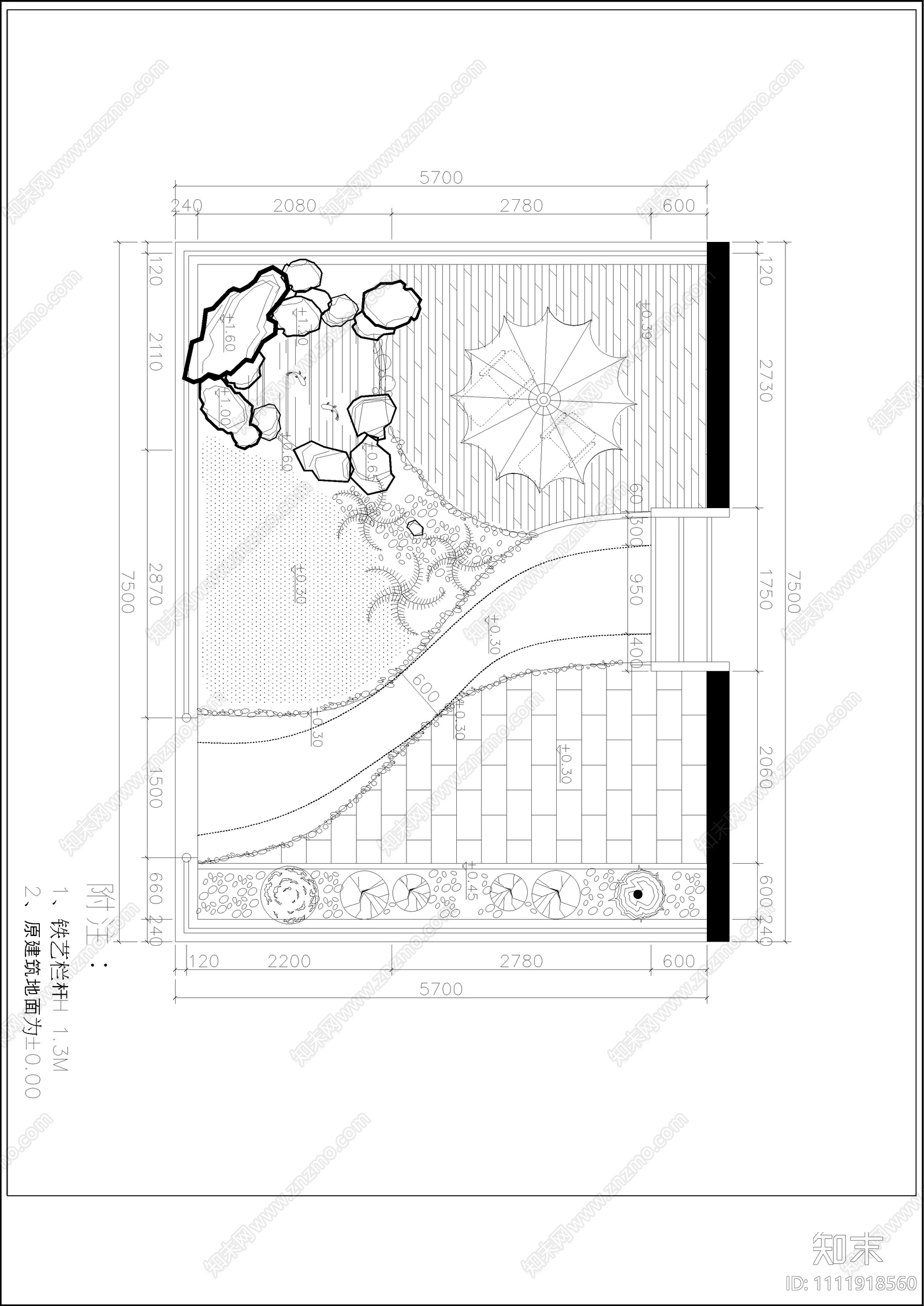 现代屋顶花园CAD平面图cad施工图下载【ID:1111918560】