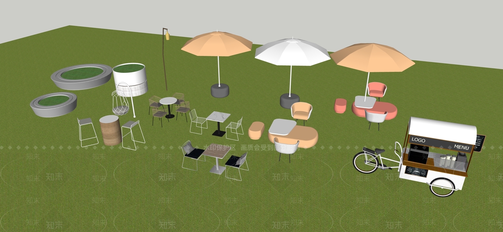 现代景观外摆SU模型下载【ID:1111923935】