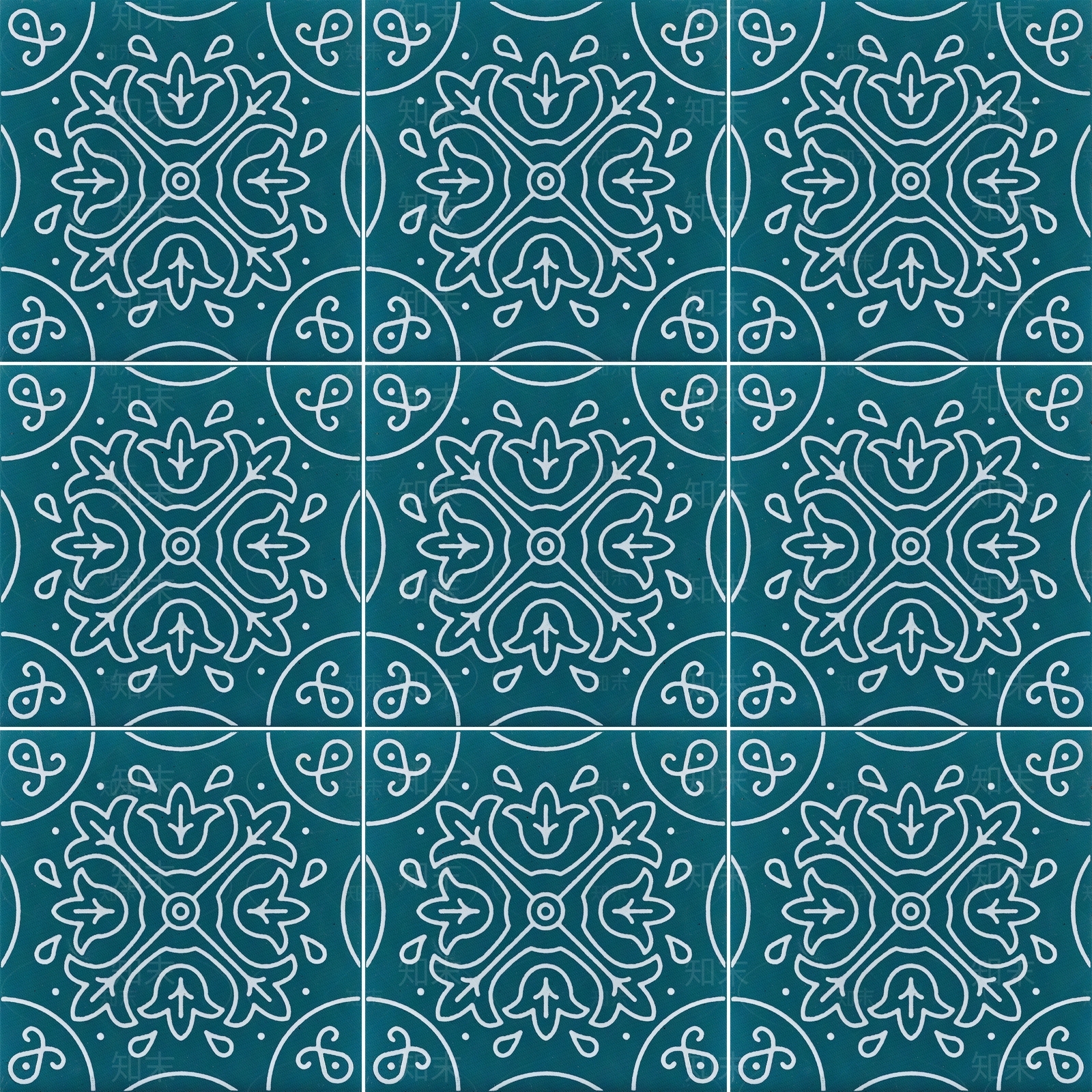 蓝色中式图案民族风花砖贴图下载【ID:1111925910】