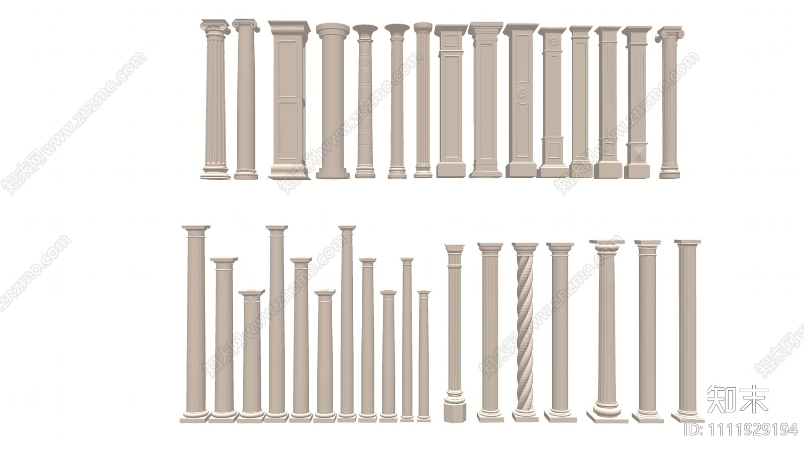 欧式方形圆形罗马柱SU模型下载【ID:1111929194】