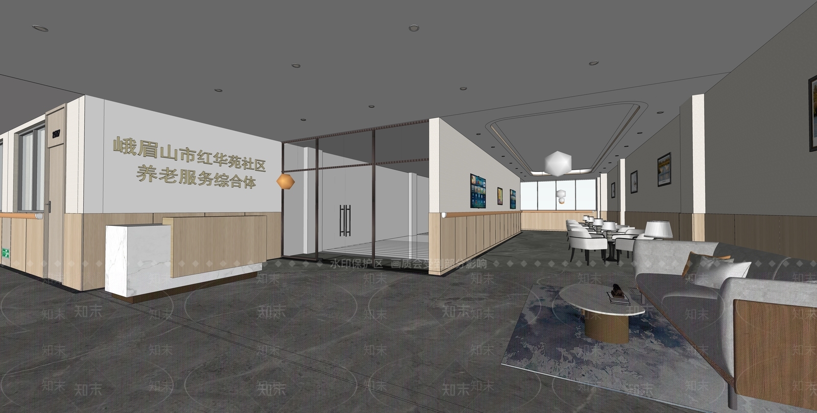 现代养老院休息区SU模型下载【ID:1111929373】