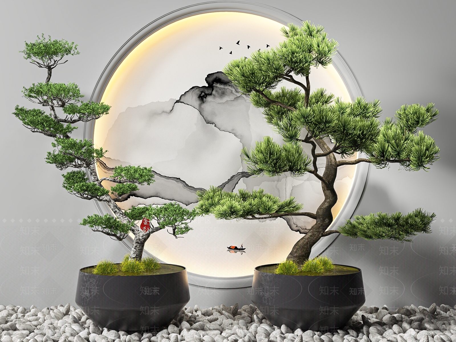 新中式松树盆栽3D模型下载【ID:1111931693】