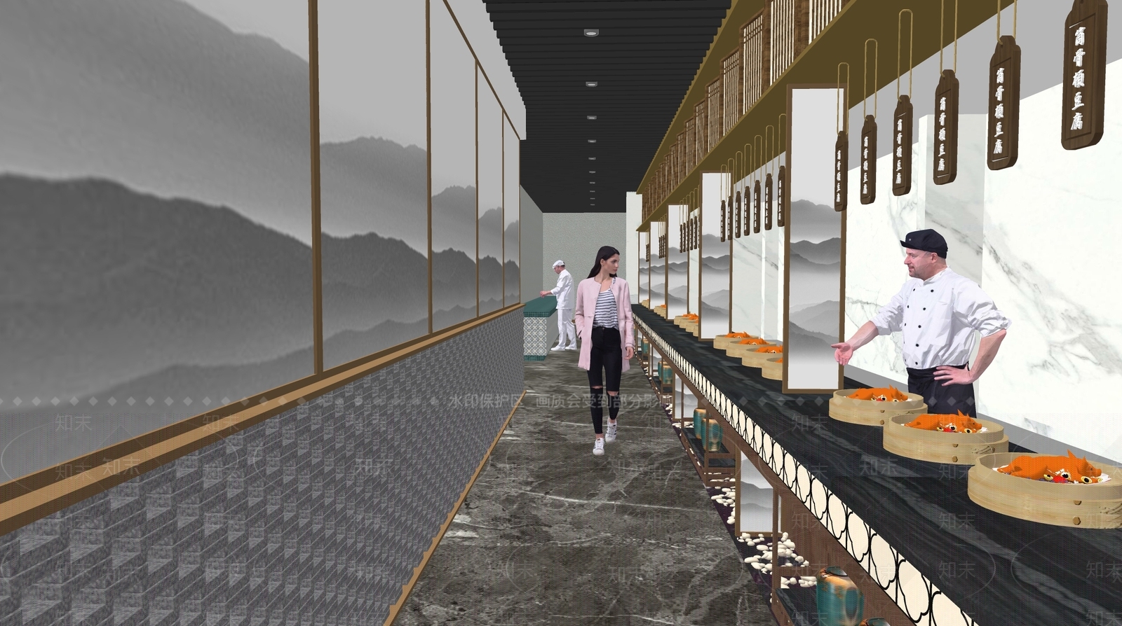 新中式自助餐厅SU模型下载【ID:1111931705】