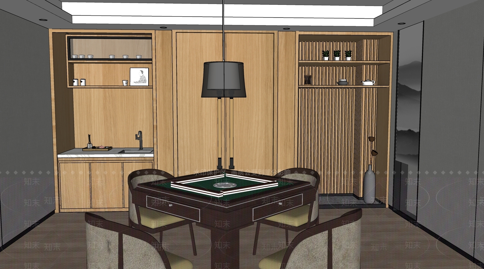 现代棋牌室SU模型下载【ID:1111936666】