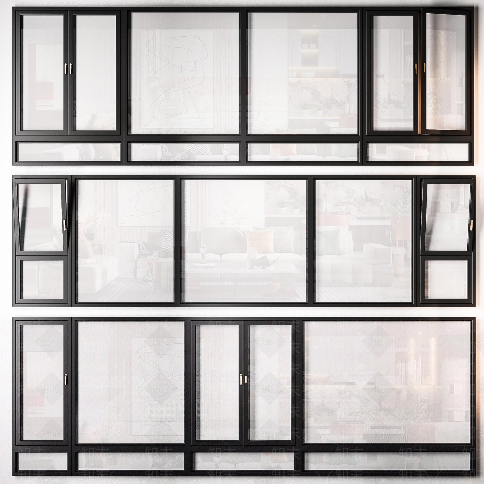 现代阳台玻璃落地窗3D模型下载【ID:1111941227】