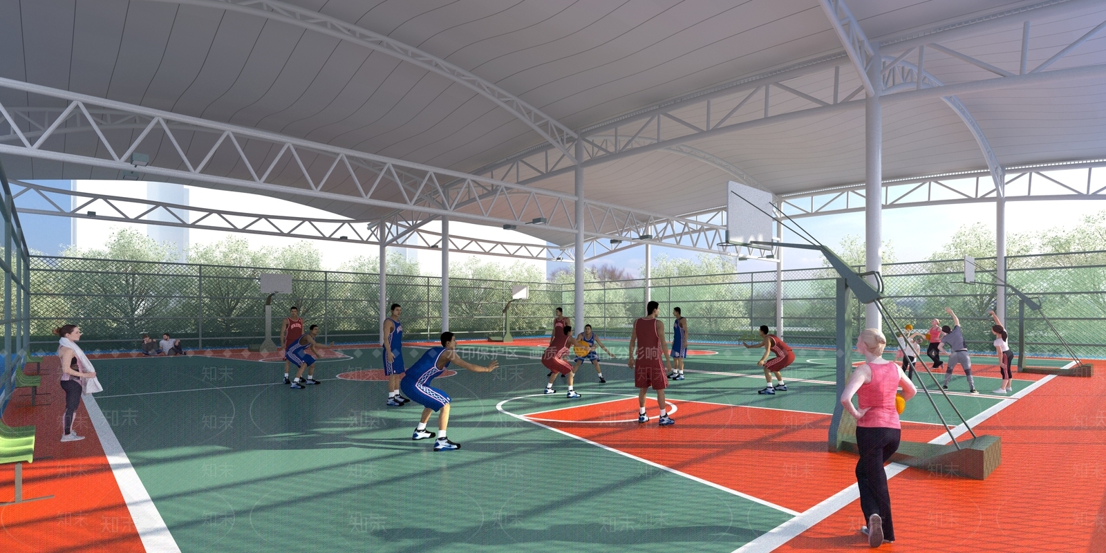 现代室内篮球场3D模型下载【ID:1111962542】