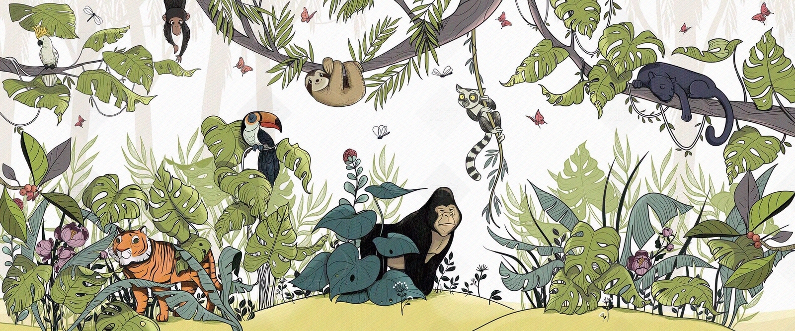 儿童森林动物壁画贴图下载【ID:1111975432】