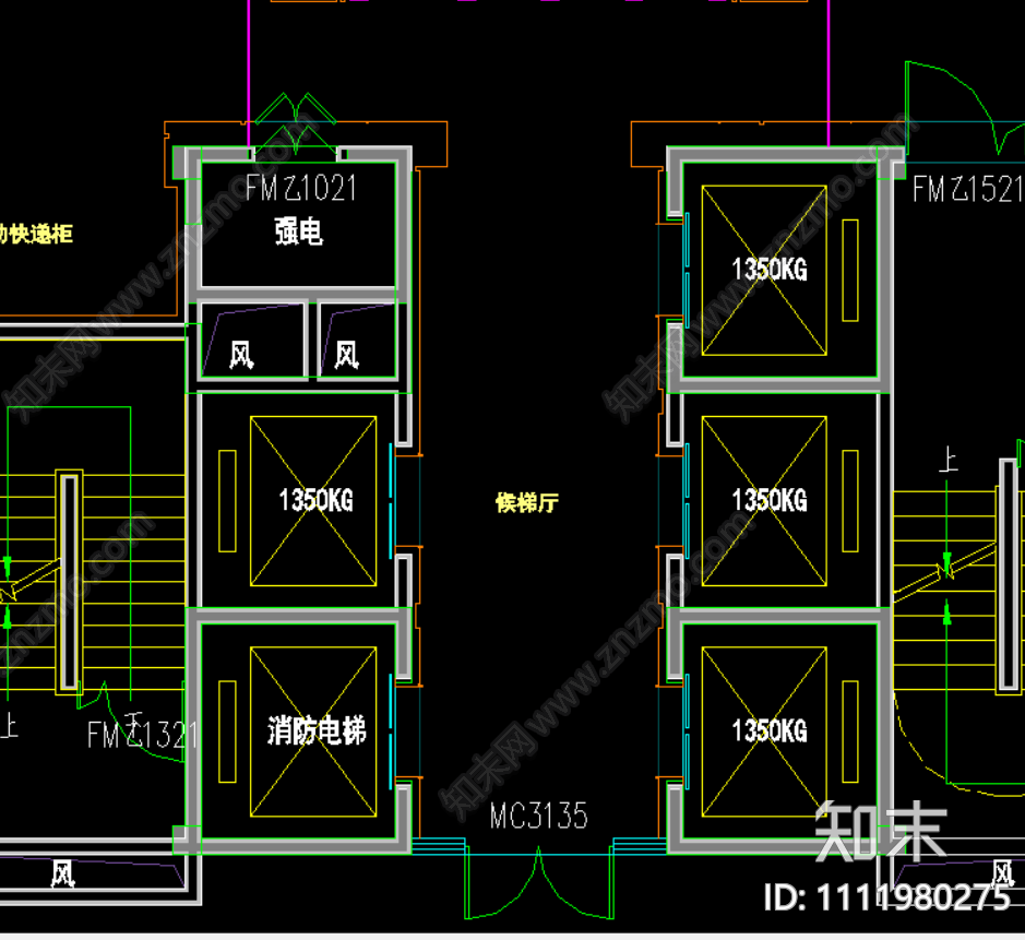 现代简约商业电梯厅cad施工图下载【ID:1111980275】