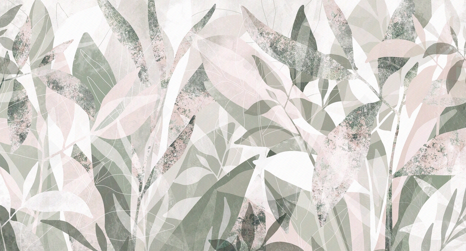 北欧风抽象植物树叶壁画贴图下载【ID:1111991426】