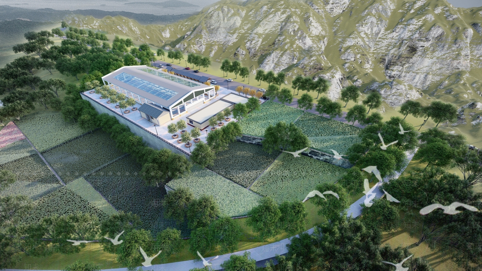 新中式乡村公园景观SU模型下载【ID:1111996511】
